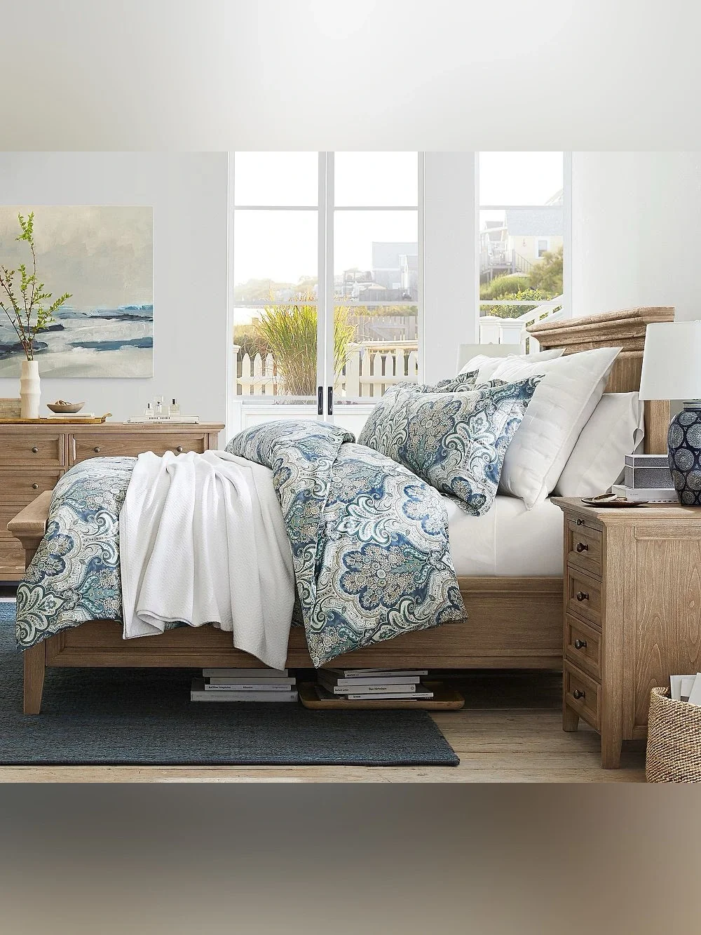 Pottery Barn King Cal King Jordana Paisley Percale Duvet Cover Two Sham Blue